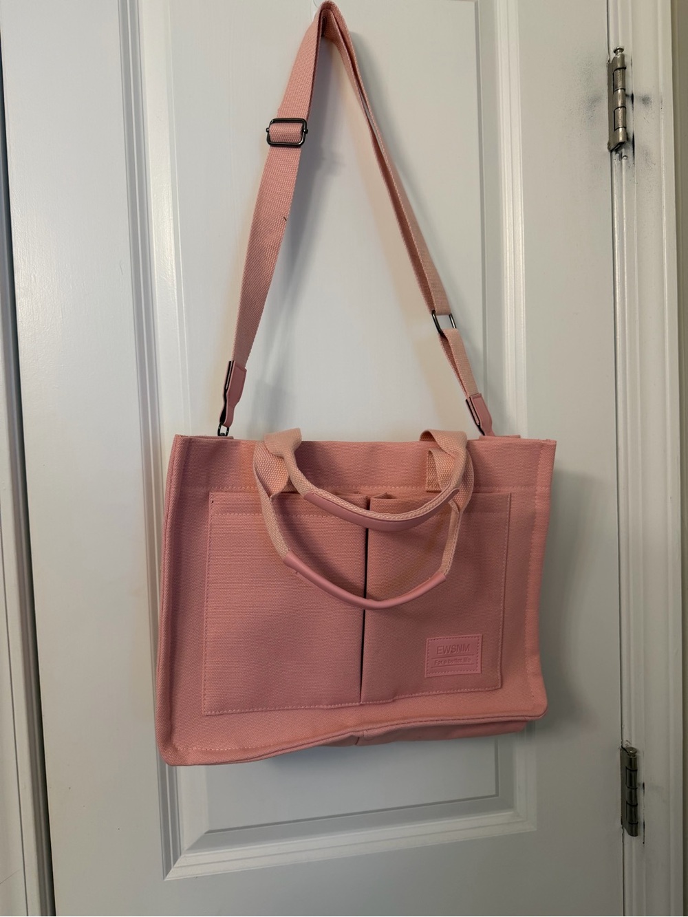Stylish Pink Canvas Tote Bag with Adjustable Strap